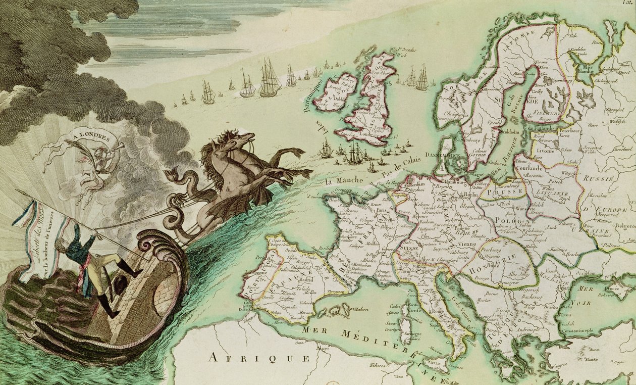 Mapa que ilustra el Ataque Naval a Inglaterra por Napoleón Bonaparte, c.1803-04 de French School
