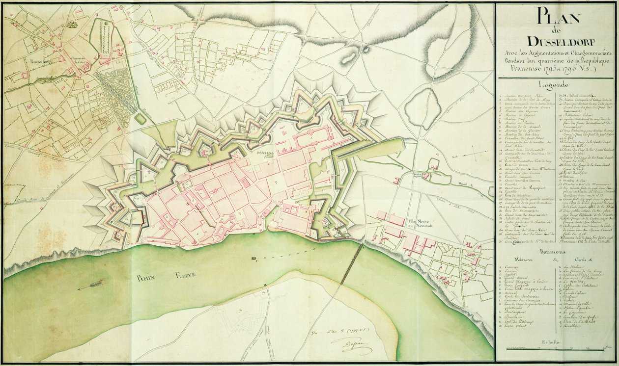 Mapa de Düsseldorf, 1797 de French School