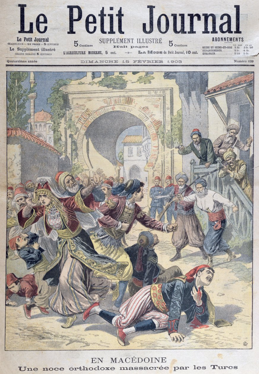 Masacre en una boda ortodoxa macedonia por los turcos, de Le Petit Journal, 15 de febrero de 1903 de French School