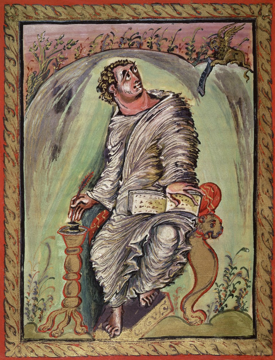Ms 1 fol.60v San Marcos en su escritorio, del Evangelio de San Marcos, de los Evangelios de Ebbo, c.816-835 de French School