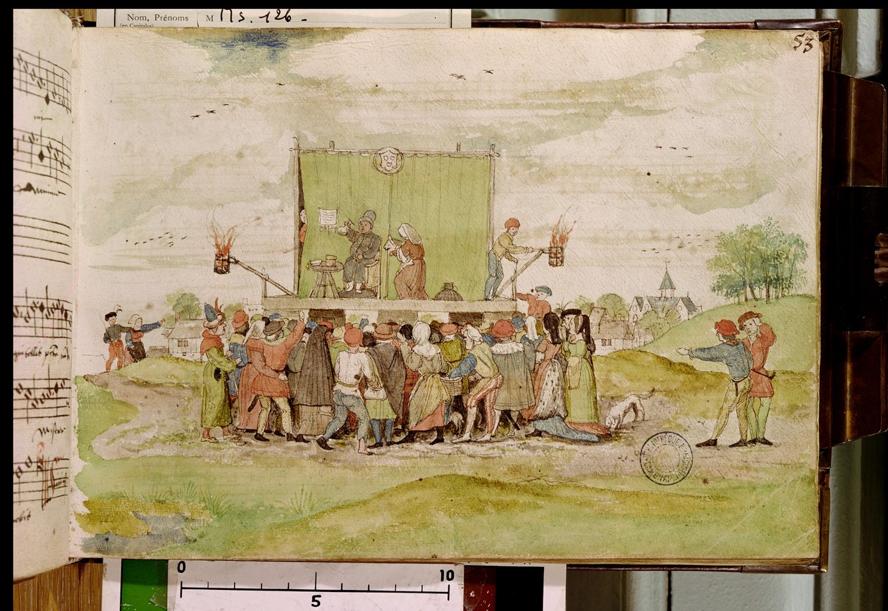 Ms 126 f.53r Médico charlatán examinando orina para su diagnóstico, de 