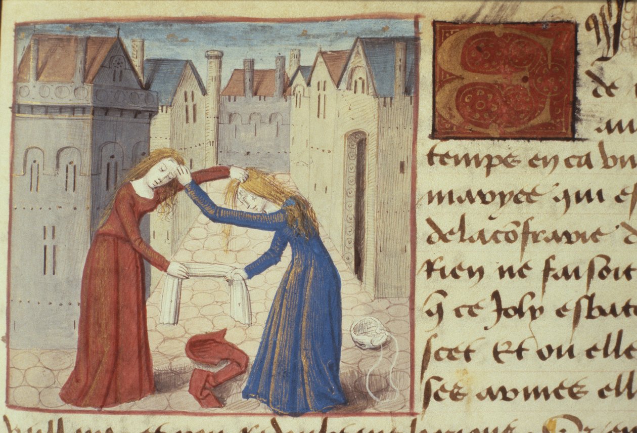 Dos mujeres peleando, de Les Cent Nouvelles Nouvelles, 1462 de French School