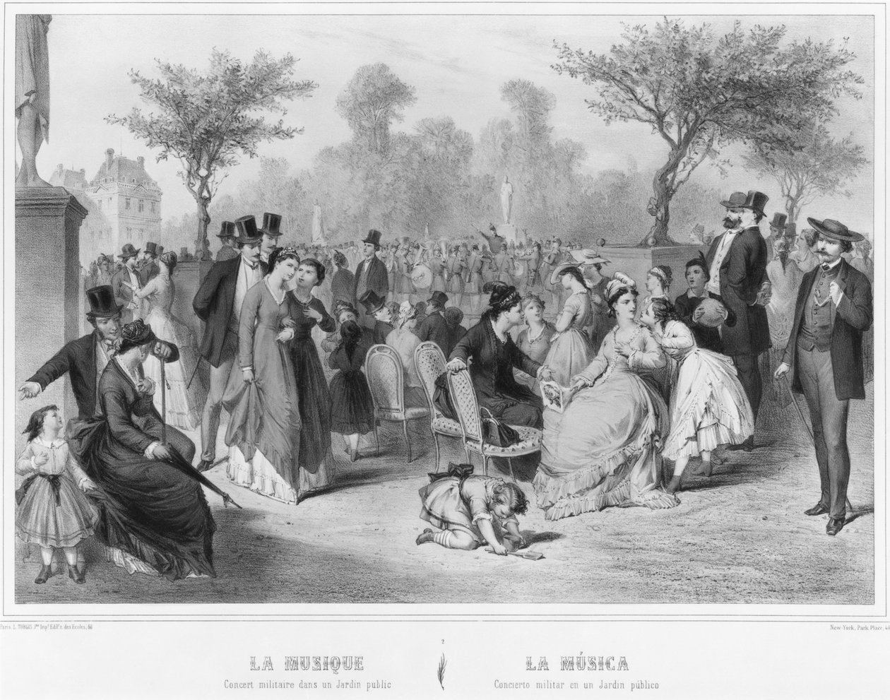 Música, concierto militar en un jardín público de French School