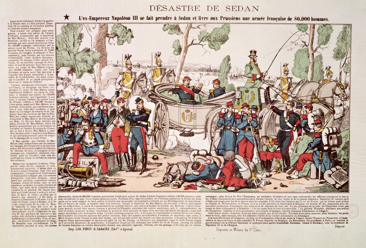 Napoleón III (1808-73) llega a Sedan y rinde 80,000 soldados franceses al ejército prusiano, 1 de septiembre de 1870 de French School
