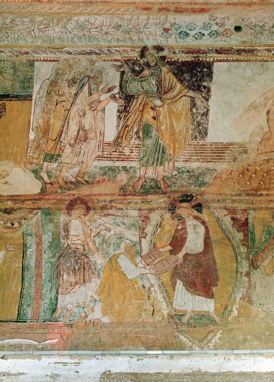 El arca de Noé y Moisés con las Tablas de la Ley, desde la nave, c.1100 de French School