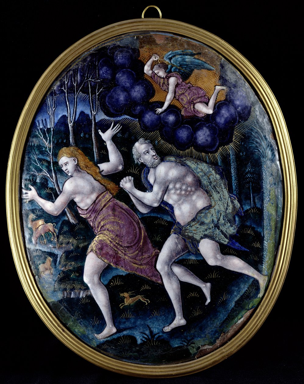 Placa ovalada que representa a Adán y Eva Expulsados del Paraíso, Limoges de French School