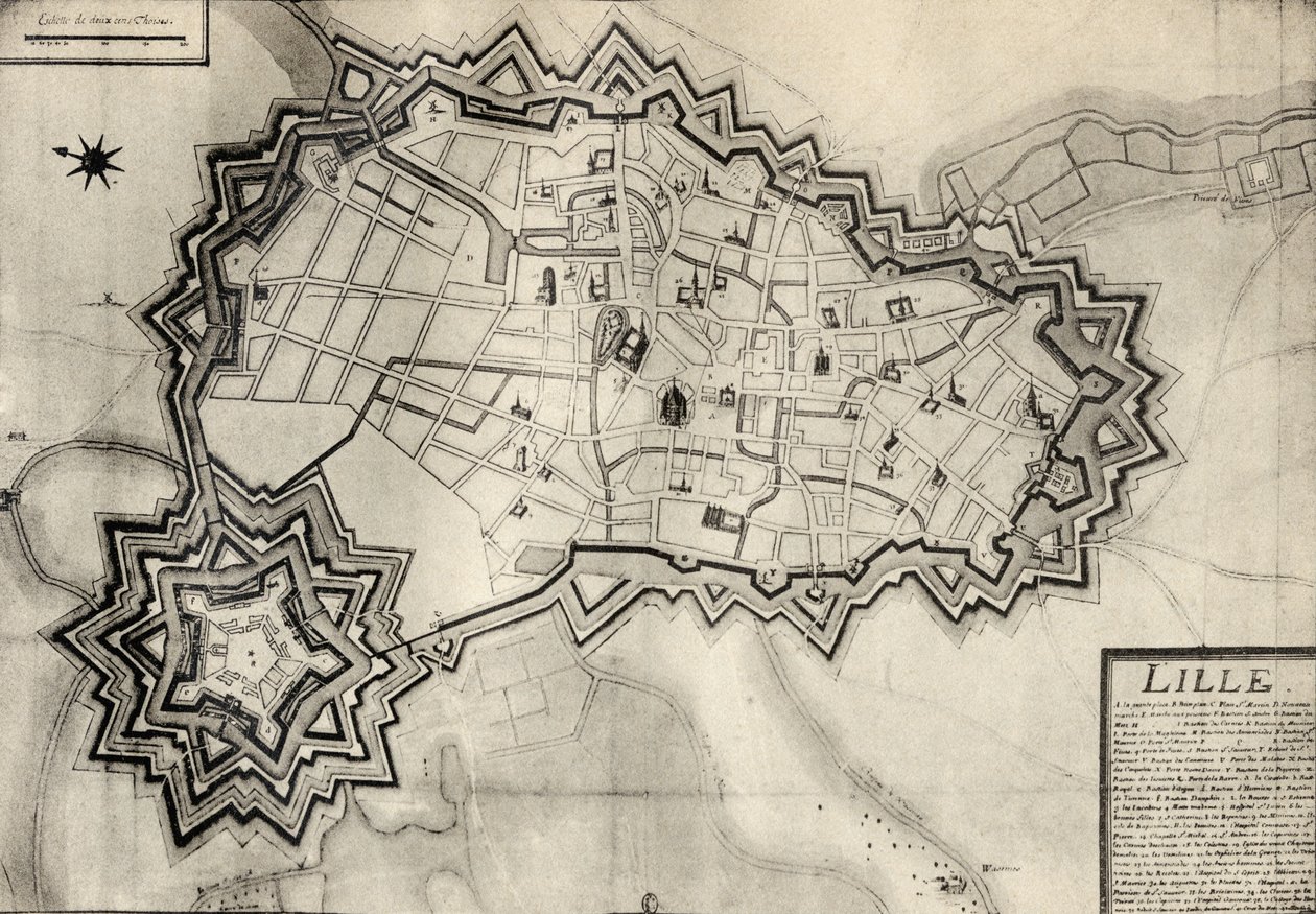 Plano y fortificaciones de Lille alrededor de 1670, de 