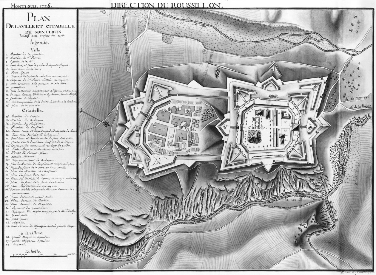 Plano y mapa de la ciudadela de Mont-Louis, 1776 de French School
