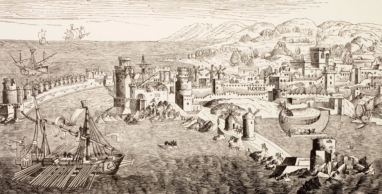 Plano de la isla de Rodas, Grecia en el siglo XV, de 