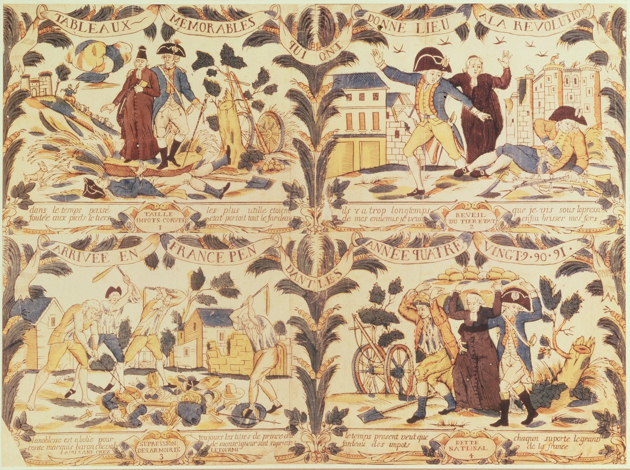 Imágenes Populares destacando en tiras cómicas las principales causas de la Revolución en Francia, c.1792 de French School