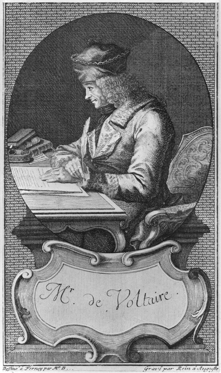 Retrato de Voltaire en Ferney, grabado por Joseph Friedrich Rein (1720-95) de French School