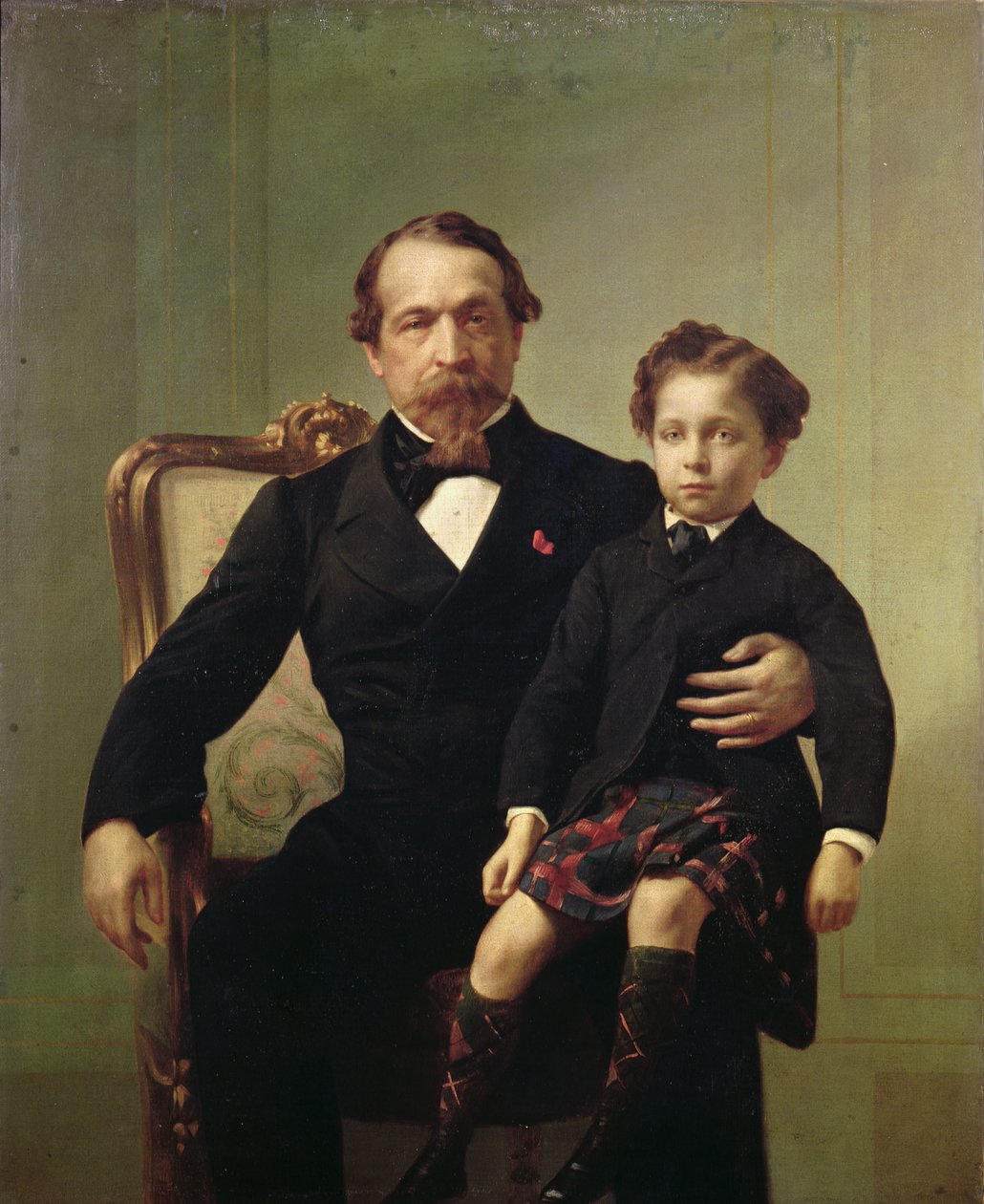 Retrato del Emperador Luis-Napoleón Bonaparte (1808-73) y su hijo, el Príncipe Napoleón Eugenio Luis Juan José Bonaparte (1856-79) de French School