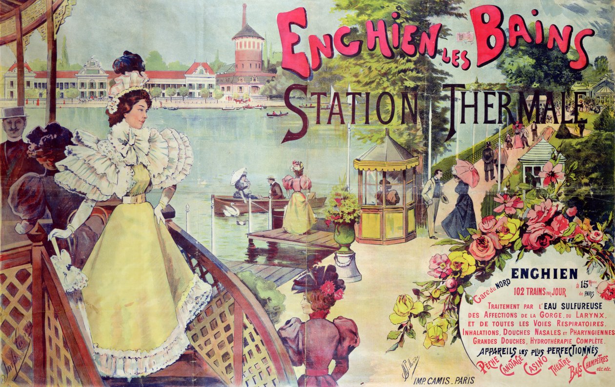 Póster publicitario del balneario de Enghien-les-Bains, Francia, finales del siglo XIX de French School
