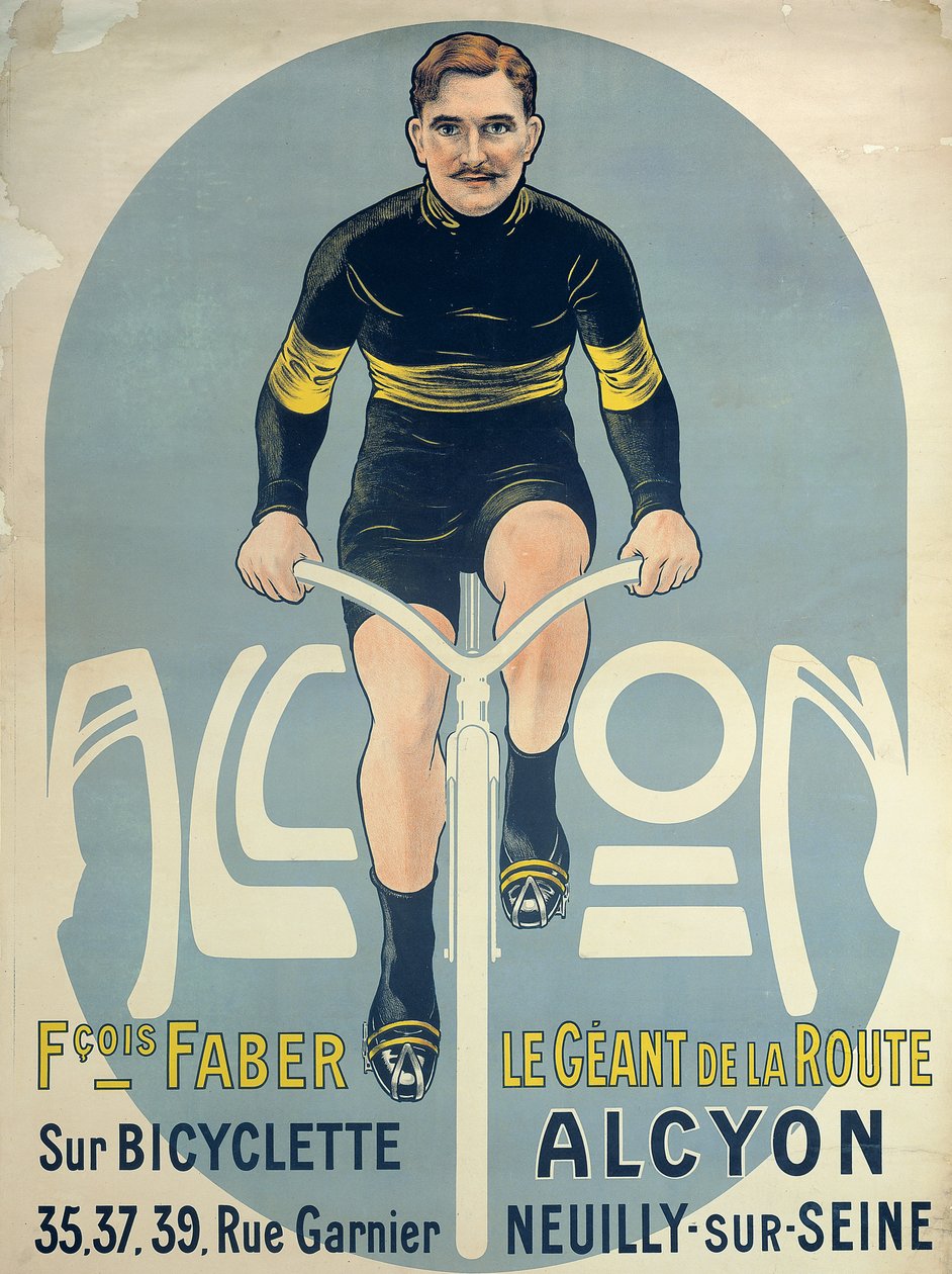 Póster que representa a Francois Faber (m.1915) en su bicicleta Alcyon de French School