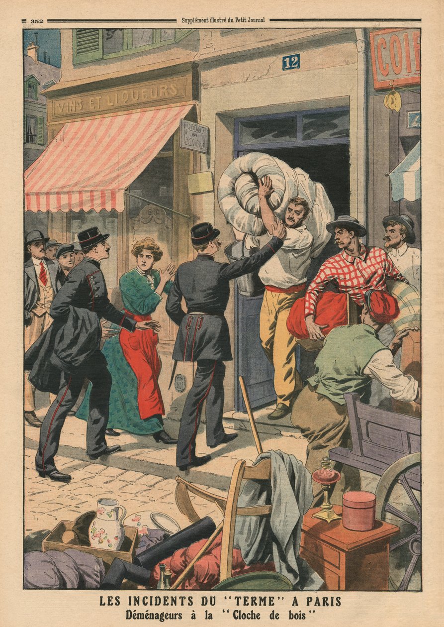 Problemas de término en París, hombres de mudanza clandestinos, ilustración de 