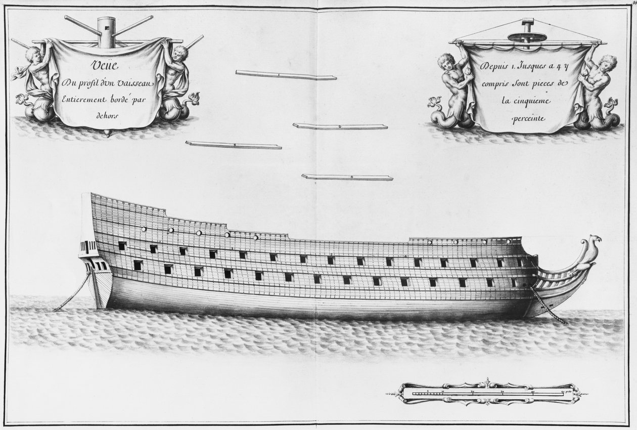 Perfil de un barco completamente forrado, ilustración del 
