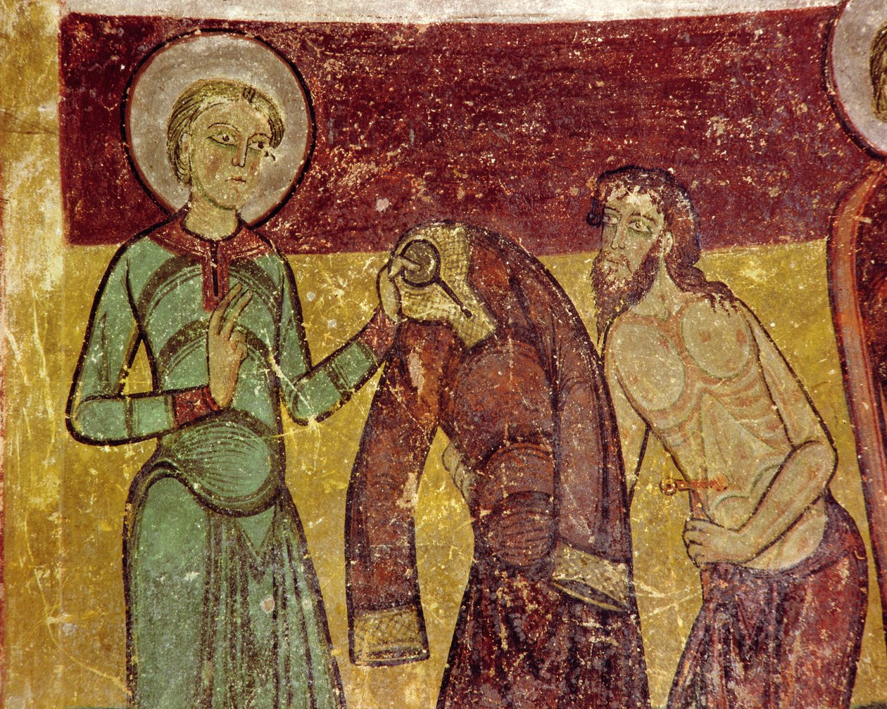 San Gil da su capa al mendigo enfermo, siglo XII de French School