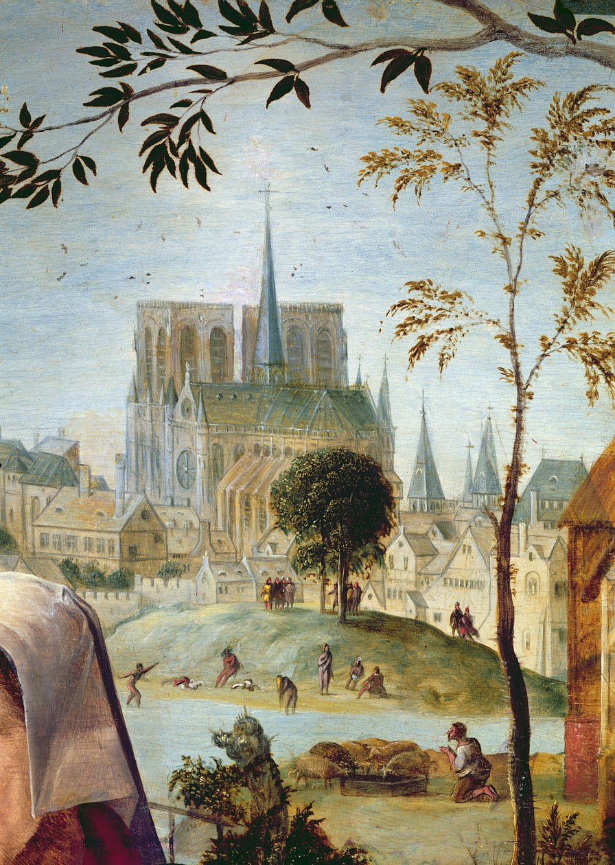 Pastor con rebaño y bañistas en el Río Sena (detalle) de French School