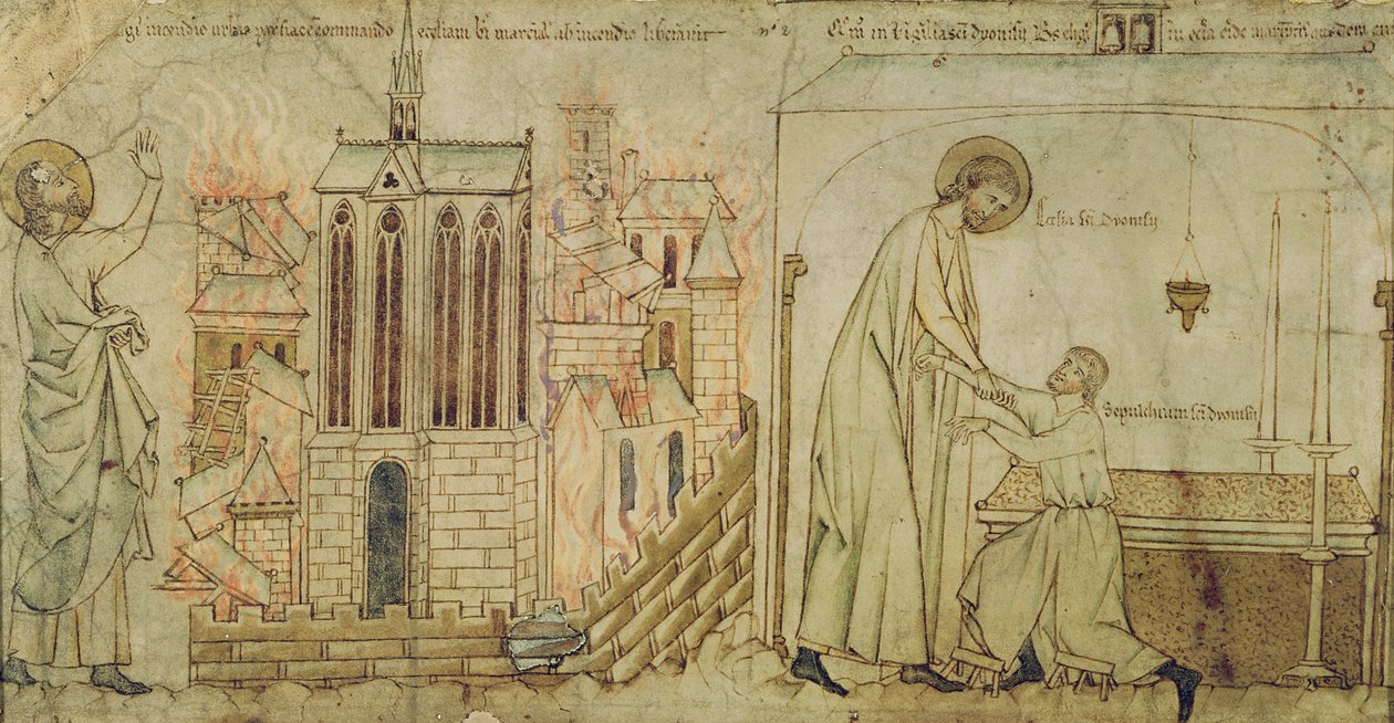 San Eligio salvando la Iglesia de San Marcial del fuego y curando a un hombre lisiado en la Iglesia de San Denis, de 