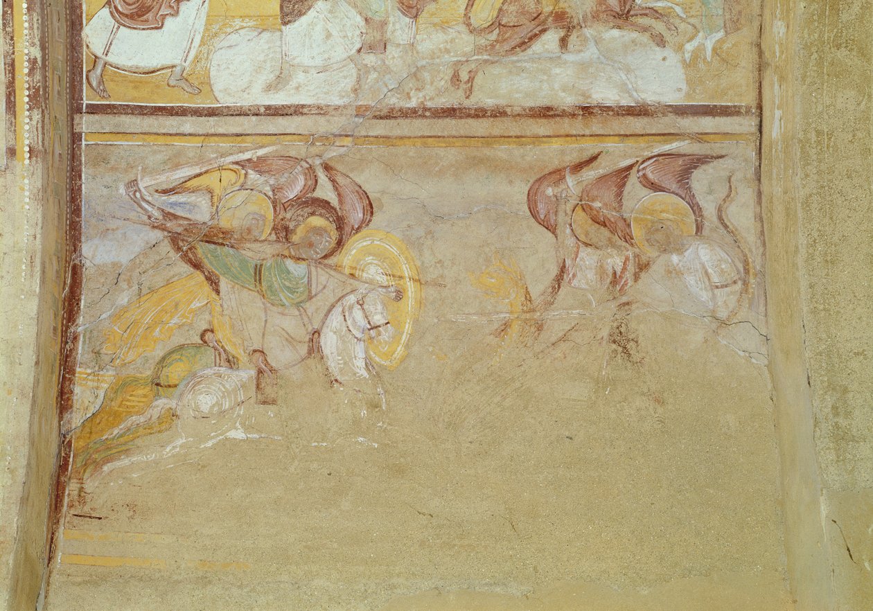 San Miguel y los ángeles luchando contra el dragón, detalle del Apocalipsis del nártex, c.1100 de French School