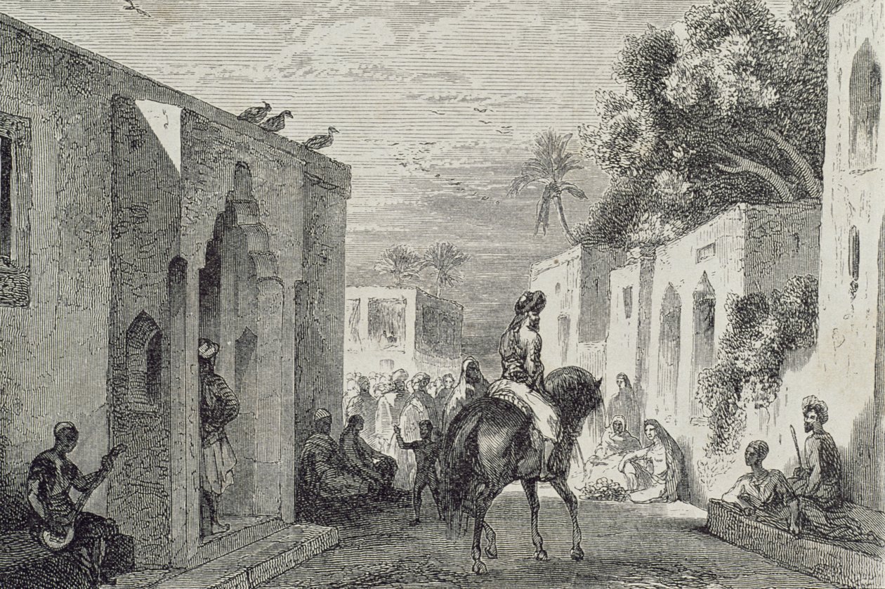 Calle en una ciudad de Zanzíbar, 1860s de French School