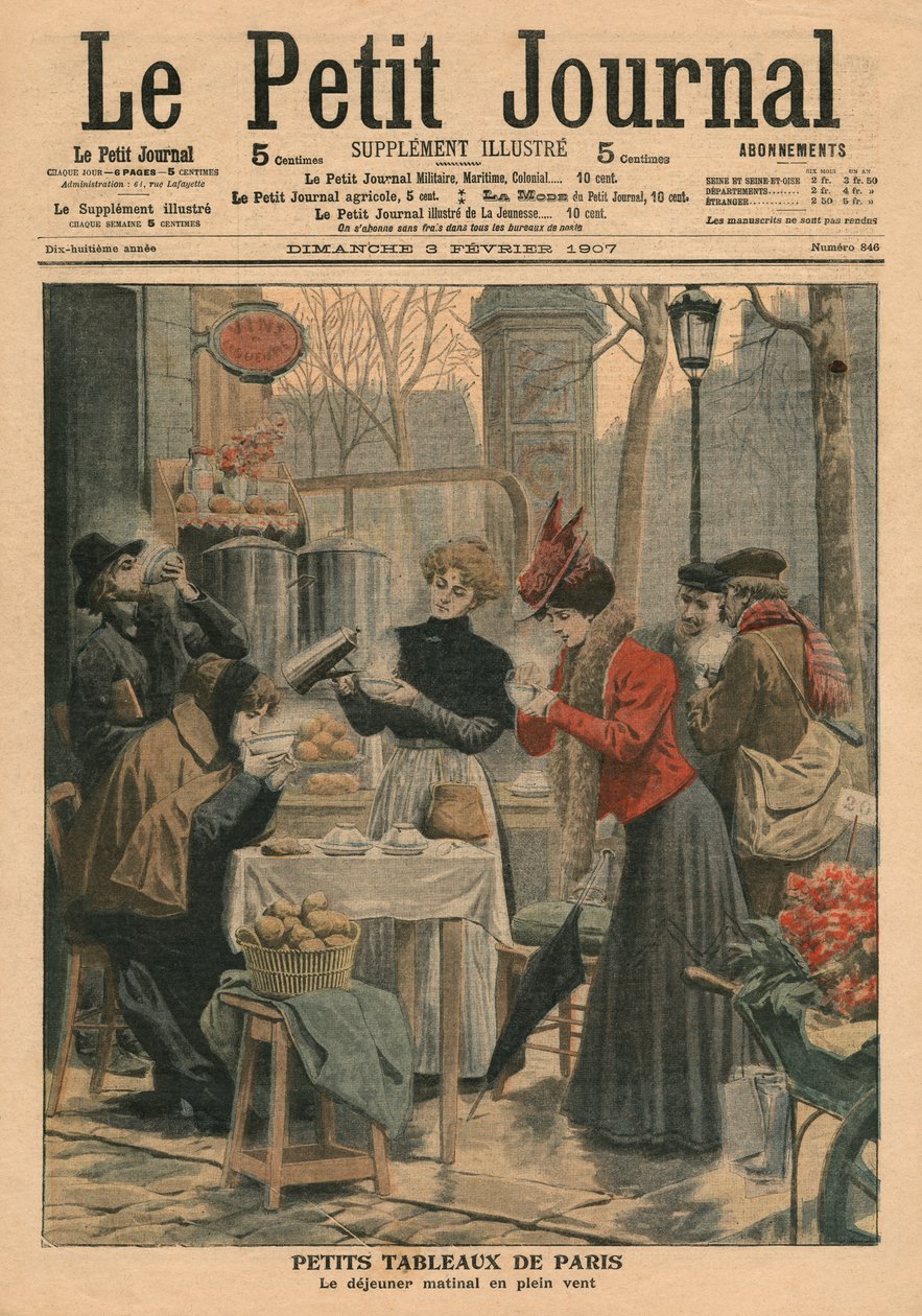 Escenas callejeras de París, desayuno al aire libre, ilustración de 
