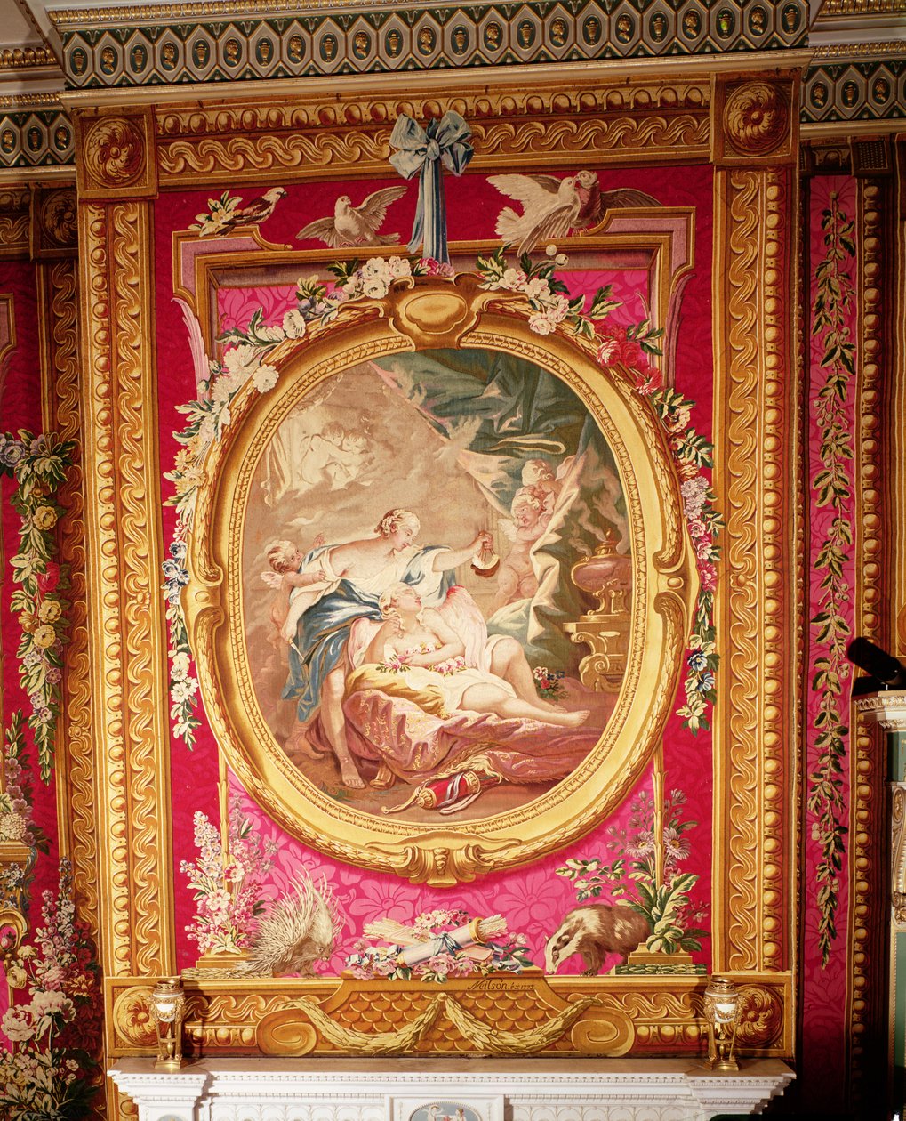Panel de tapiz que representa a Cupido y Psique, fábrica de Gobelins, 1775 de French School
