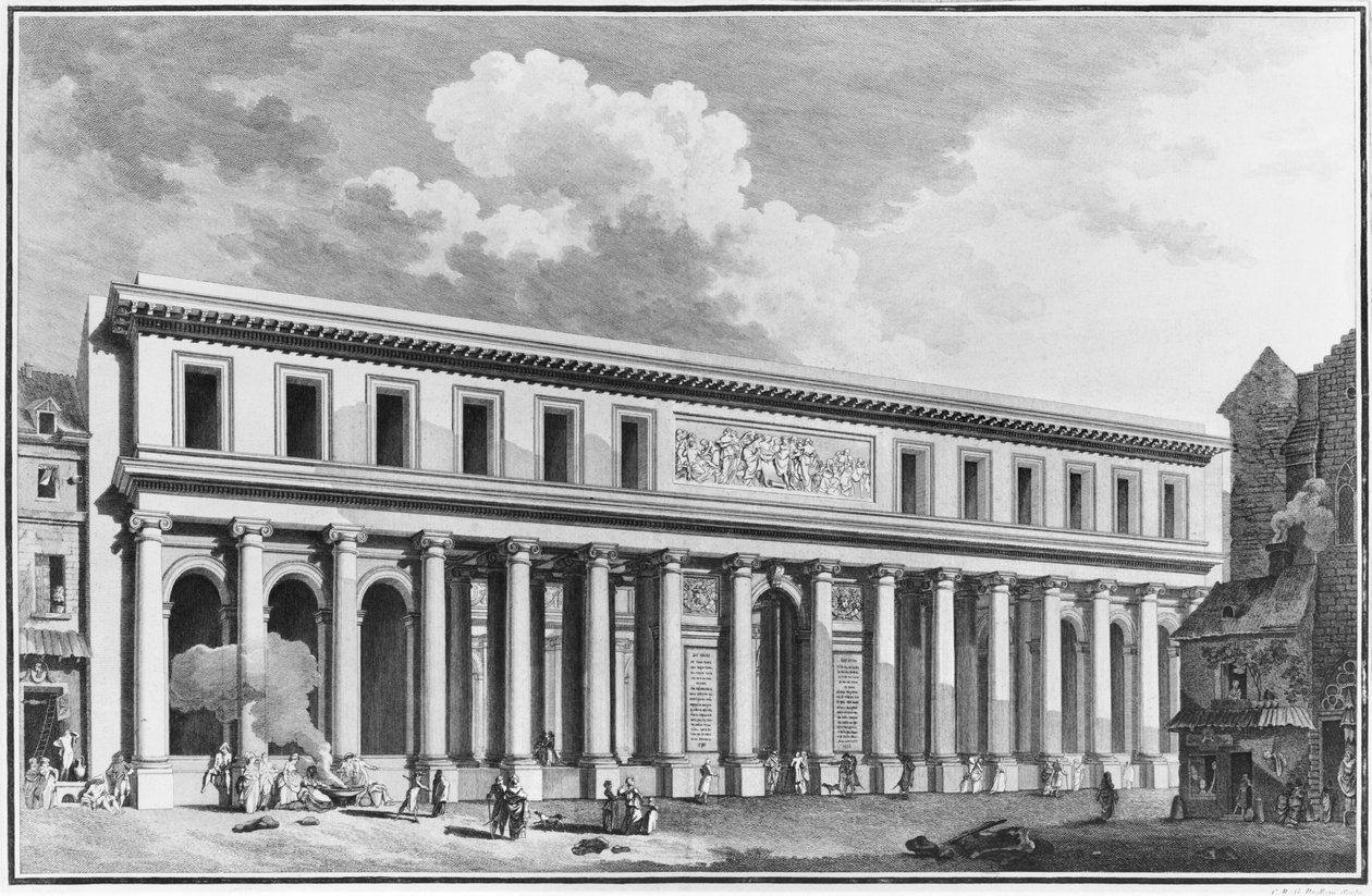 La Academia de Cirugía, París, grabado por Claude Rene Gabriel Poulleau (n.1849) 1773 de French School