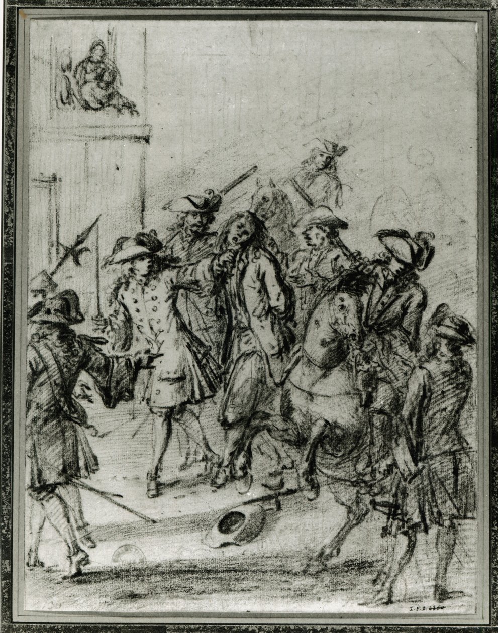 El arresto de Louis Dominique Cartouche (1693-1721) (crayón sobre papel) de French School
