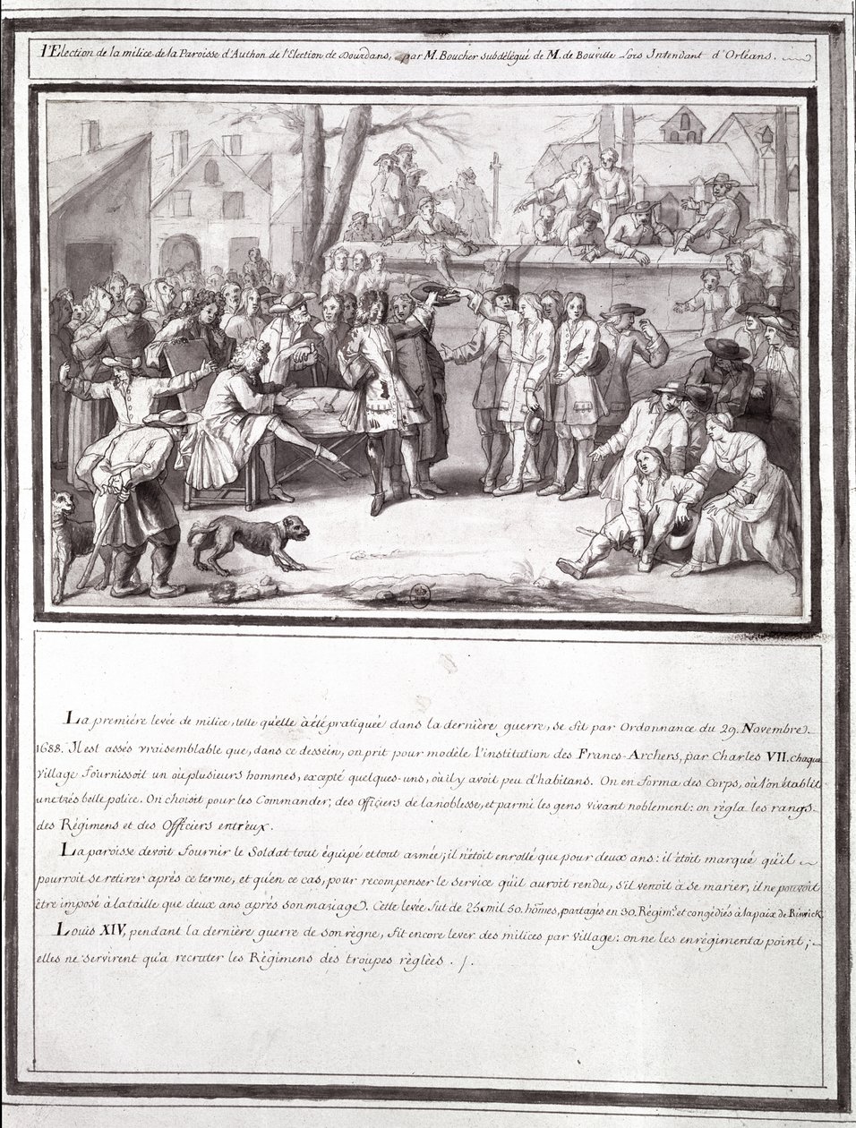 La elección de la milicia en la parroquia de Authon, parte de la elección de Dourdans, 1688 de French School