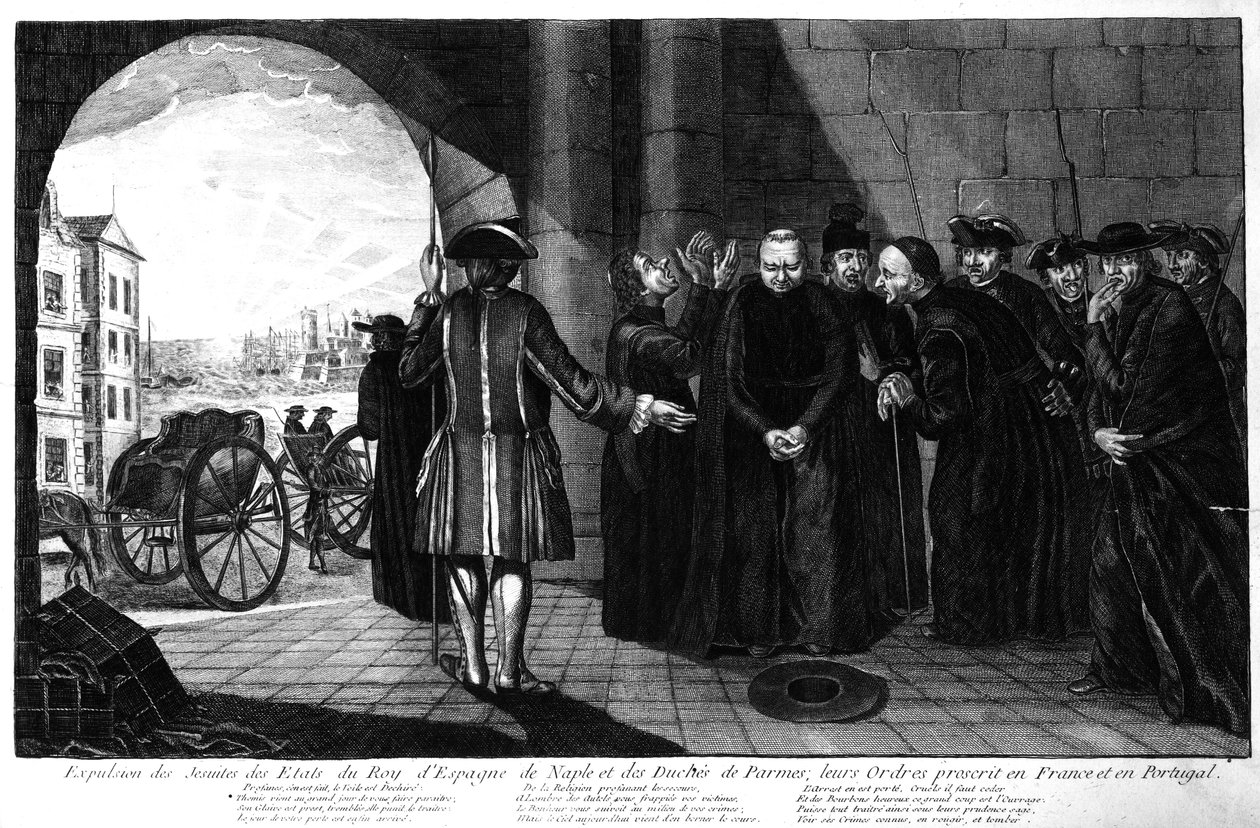 La expulsión de los jesuitas de los reinos de España y Nápoles y el Ducado de Parma; sus órdenes prohibidas en Francia y Portugal, c.1770s de French School