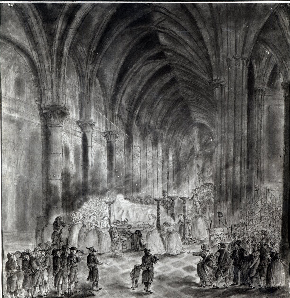 El funeral de Jean Paul Marat en la Capilla del Club des Cordeliers, 16 de julio de 1793 de French School