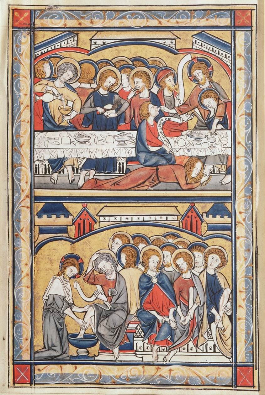 La última cena y el lavado de pies, c.1260 de French School