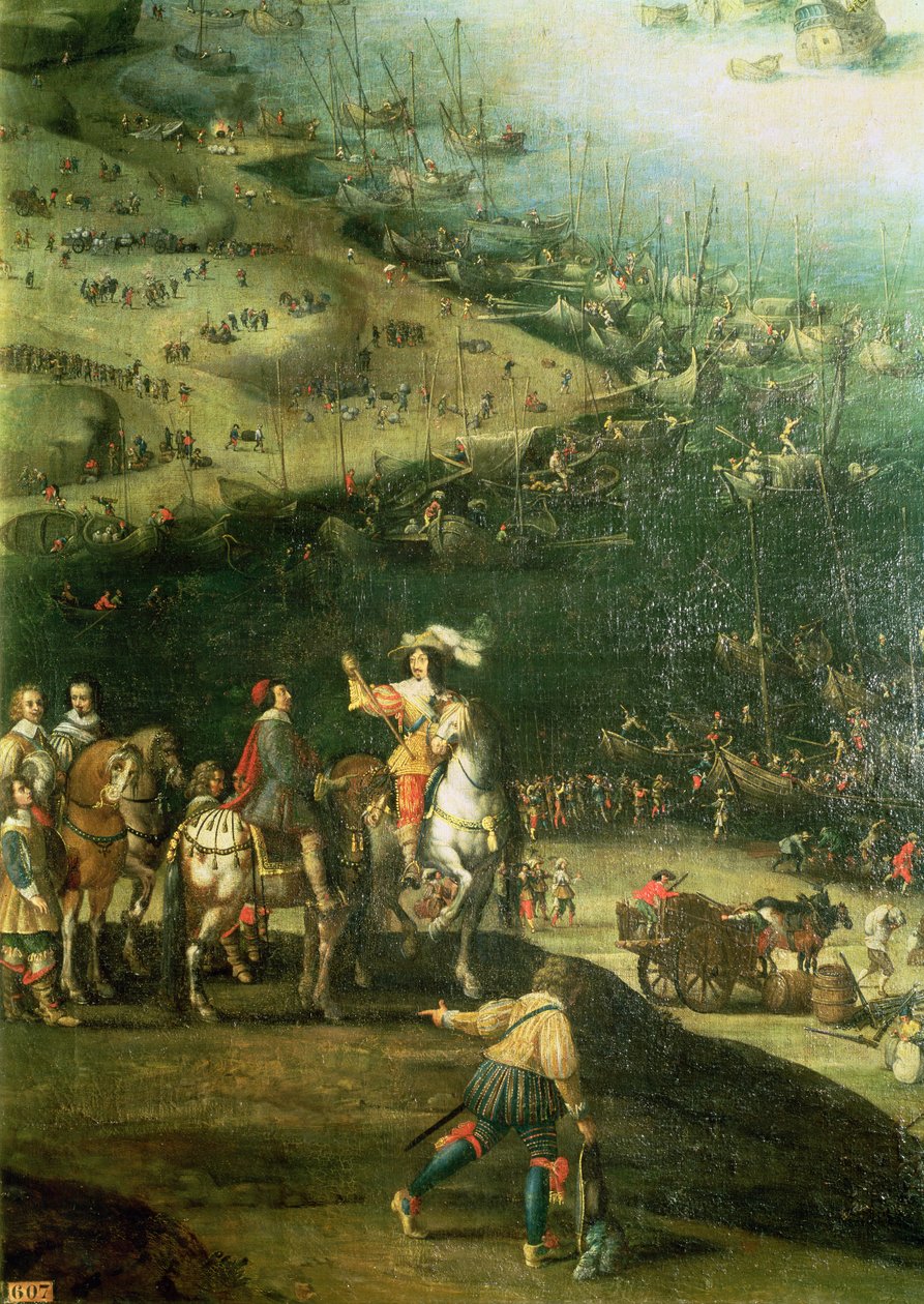 El levantamiento del sitio de la Ile de Re, 8 de noviembre de 1627 (detalle) de French School
