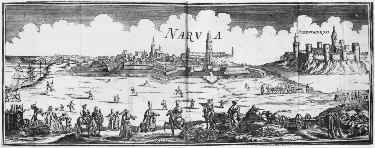 El ejército ruso sitiando Narva en 1700 de French School