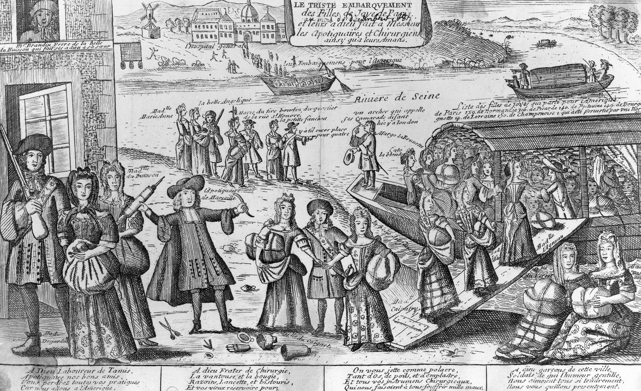 El triste embarque de las prostitutas de París a las colonias francesas de Nueva Orleans y sus despedidas a sus médicos, boticarios y amantes de French School