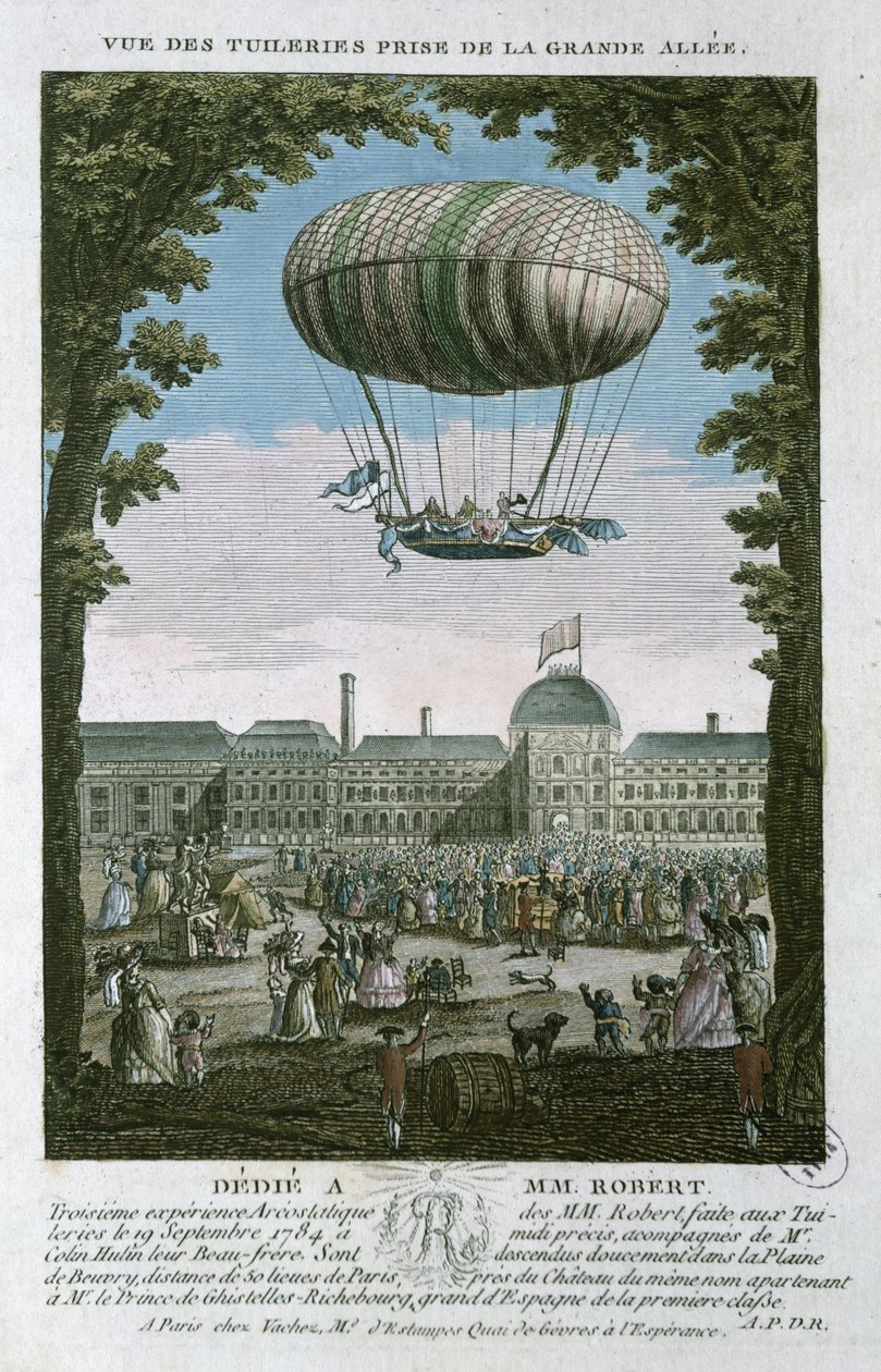 El Tercer Vuelo de Nicholas Robert (1761-1828) y su hermano desde las Tullerías, 19 de septiembre de 1784 de French School