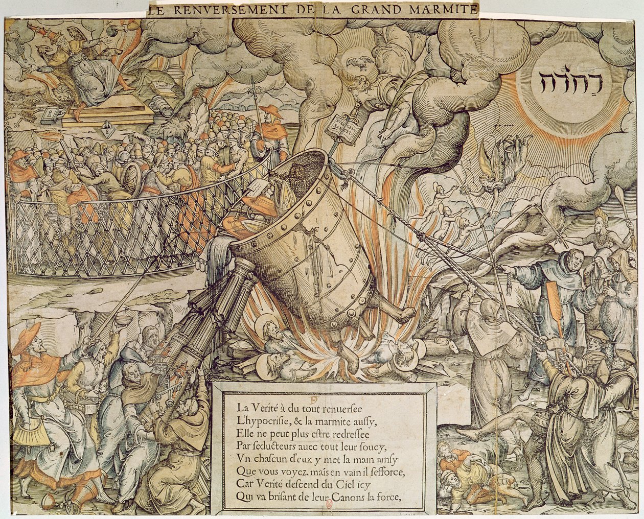 El crisol tambaleante (grabado en color) de French School