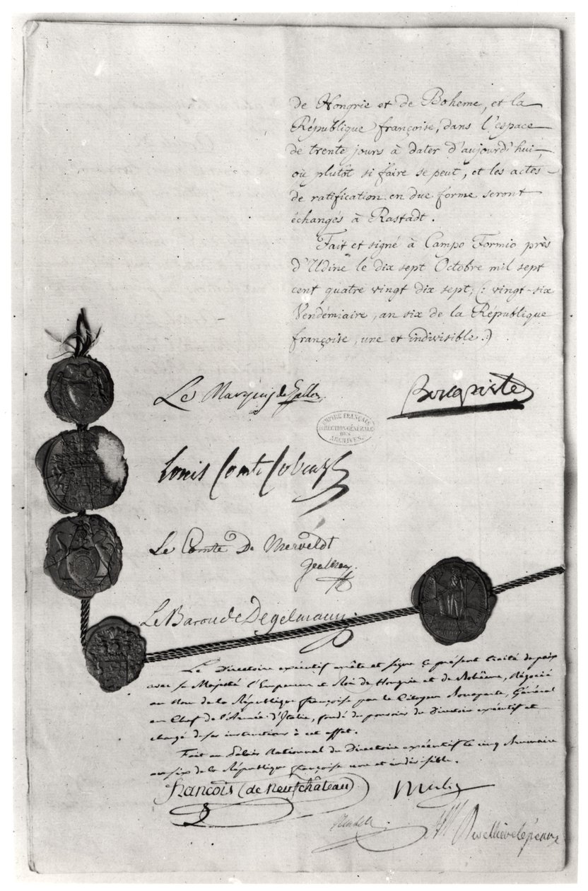 El Tratado de Campo Formio, firmado por Napoleón Bonaparte (1769-1821) 17 de octubre de 1797 de French School