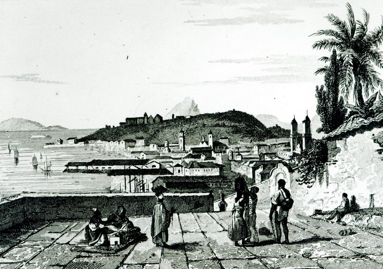 Vista de Río de Janeiro desde la iglesia de San Bento dibujada por Fleury, grabada por Aubert, 1838 de French School