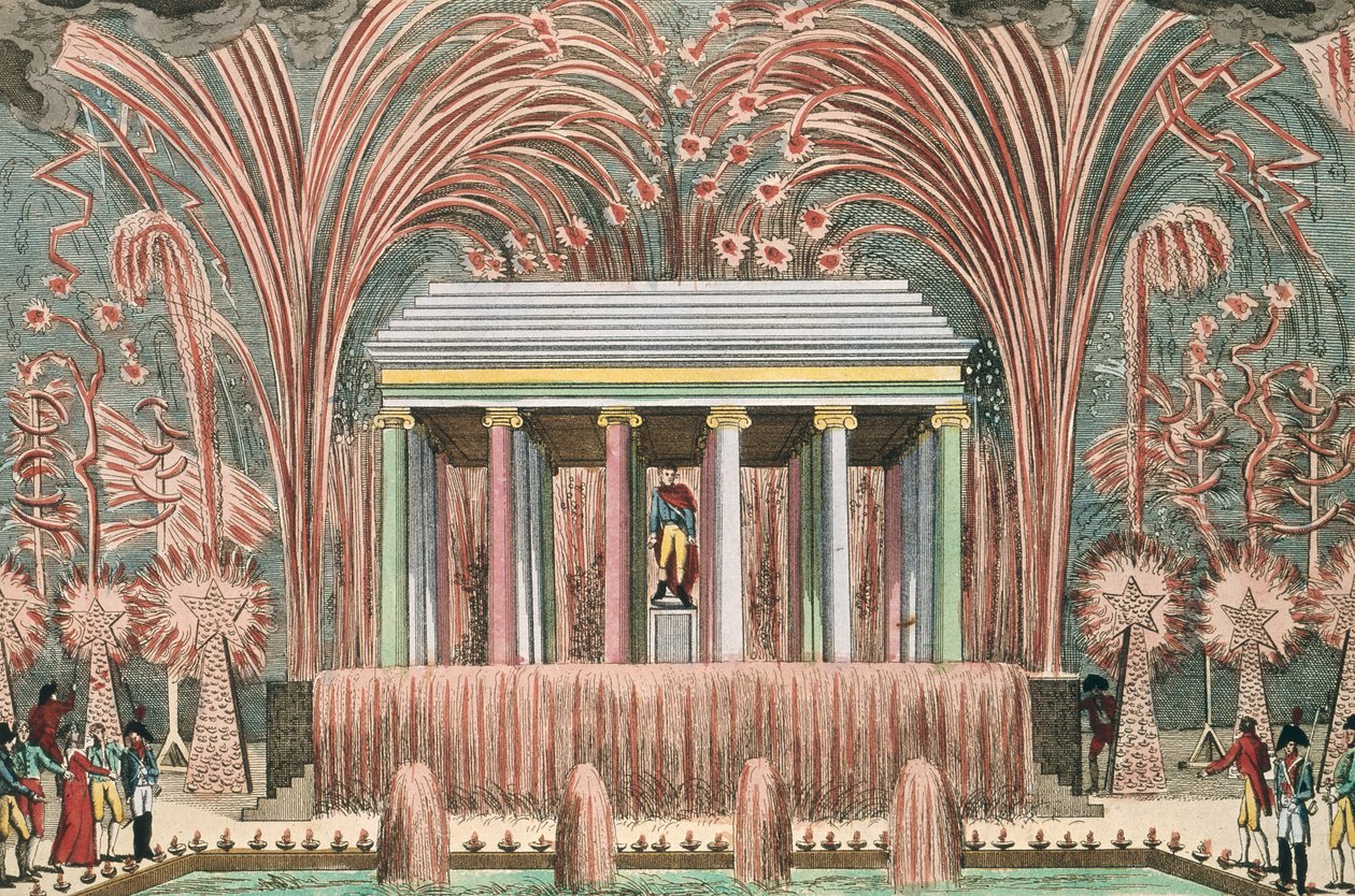 Vista de un espectáculo de fuegos artificiales en el Jardín de Luxemburgo, 28 de noviembre de 1807 de French School