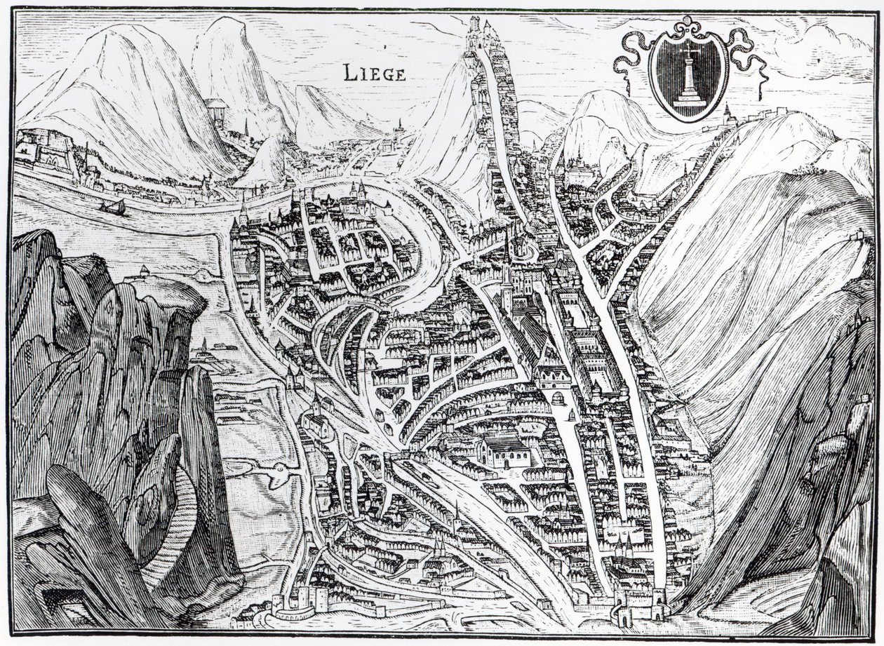 Vista de la ciudad de Lieja, según un grabado del siglo XVI de French School