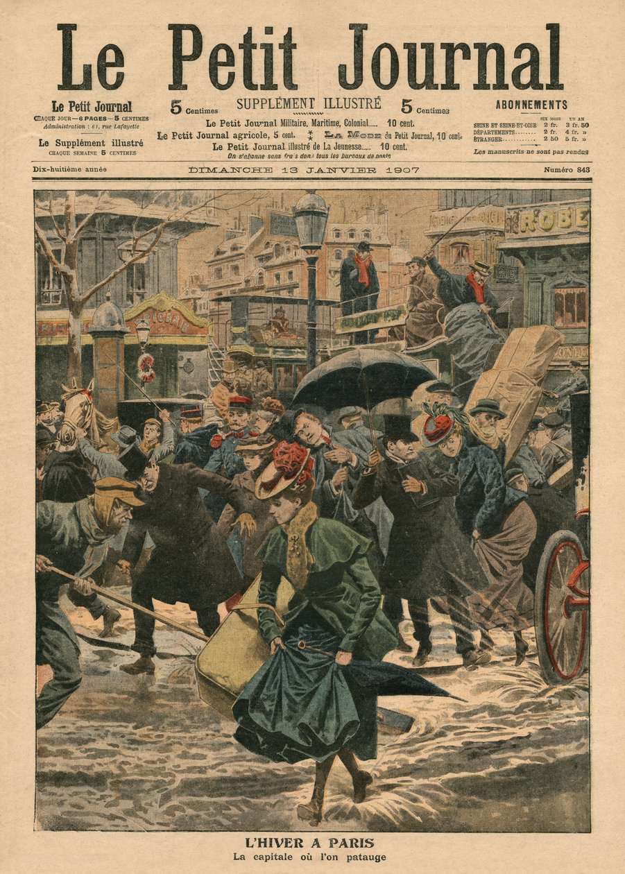 Invierno en París, caminando en el barro, ilustración de 