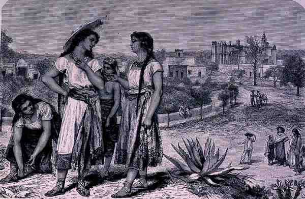 Jóvenes de Tula, de Las ciudades antiguas del Nuevo Mundo, por Claude-Joseph-Desire Charnay, pub. 1887 de French School