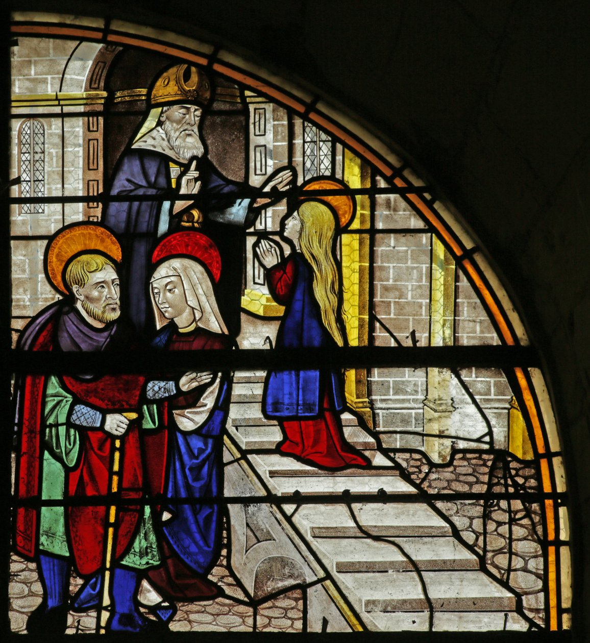 Vidriera que representa la historia de la Virgen María: Presentación en el Templo de French School