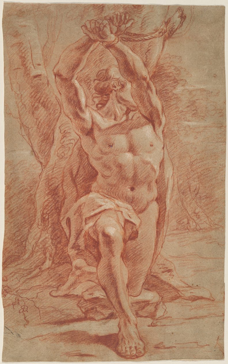 Hombre Arrodillado Atado a un Árbol de French 17th Century