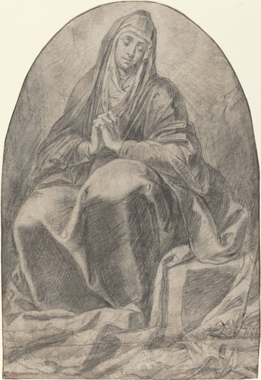La Virgen doliente contemplando los instrumentos de la Pasión de French 17th Century