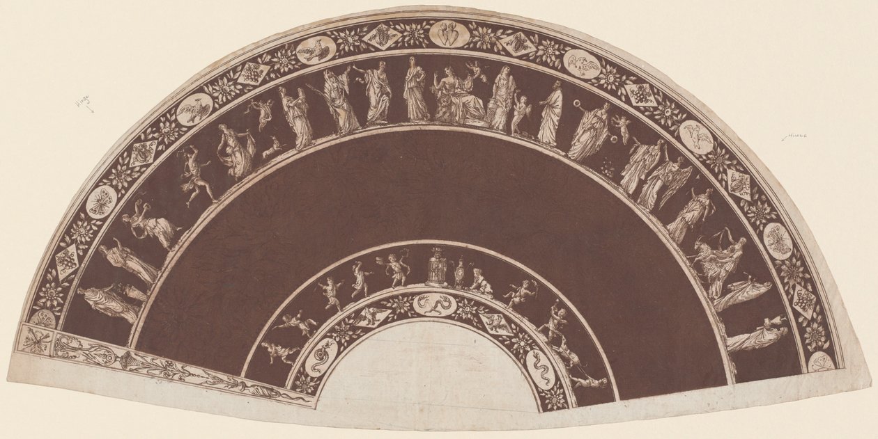 Un Abanico con Figuras Clásicas Procesando a Apolo de French 18th Century
