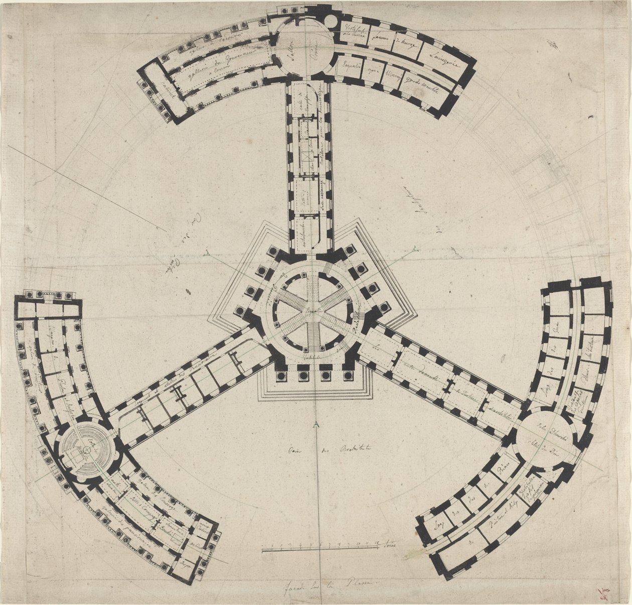Plano de una academia de bellas artes de French 18th Century