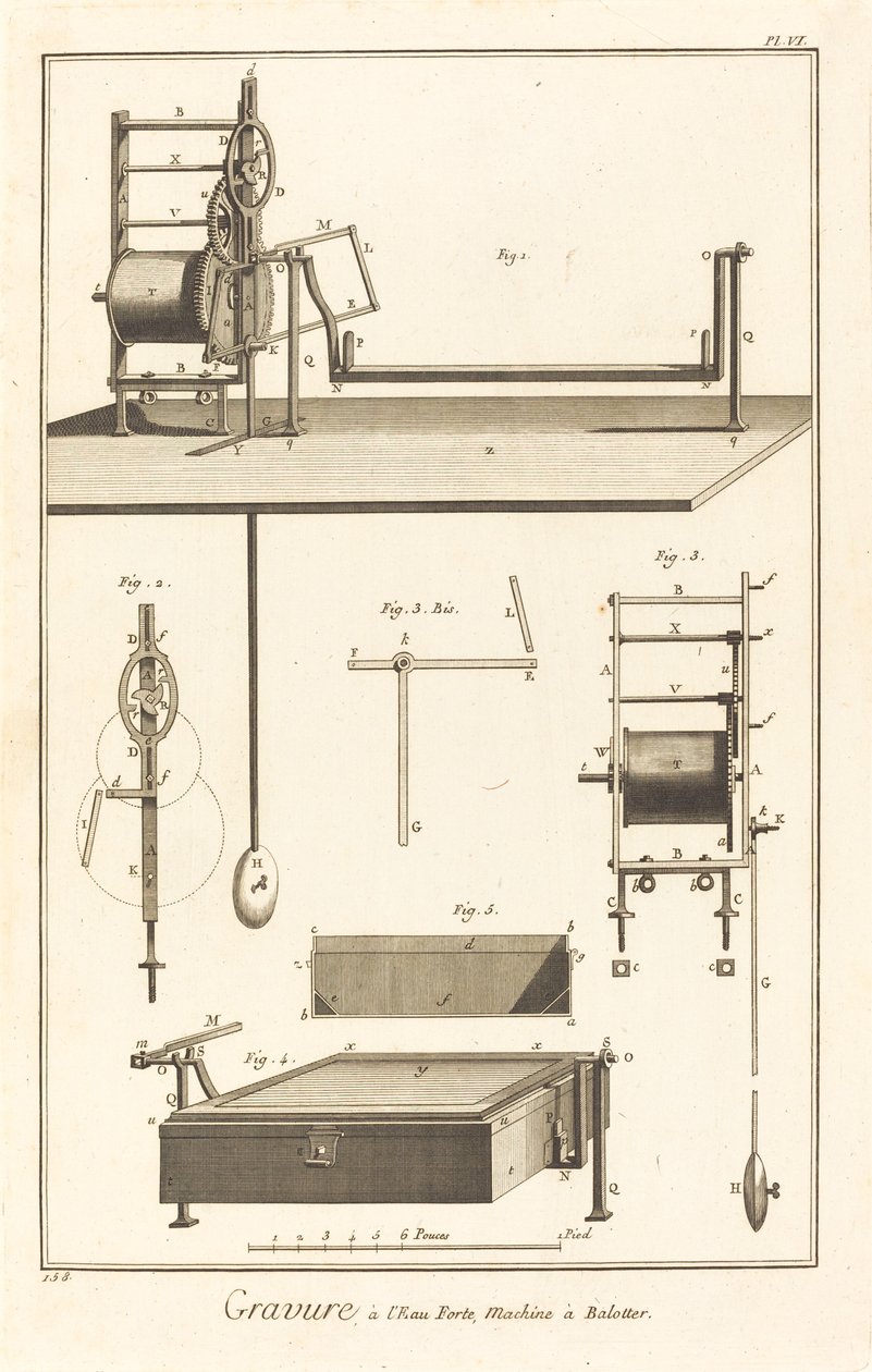 Grabado al Agua Fuerte, Máquina de Batir: lámina VI de French 18th Century after Robert Benard